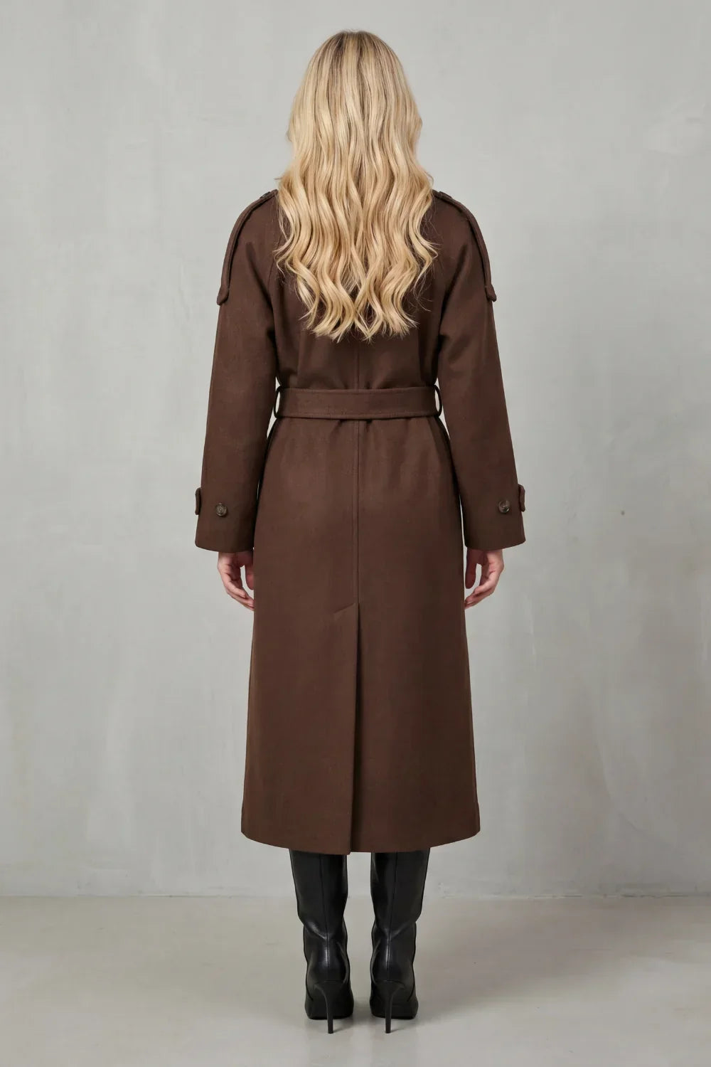Effortless Brown Winter Trench Coat for Women with Notched Lapel Long Sleeve Double Breasted Oversized Style