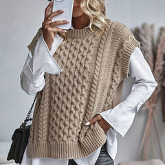 Cozy Cable Knit Sweater Vest for Women with Crew Neck Sleeveless Longline Relaxed Style