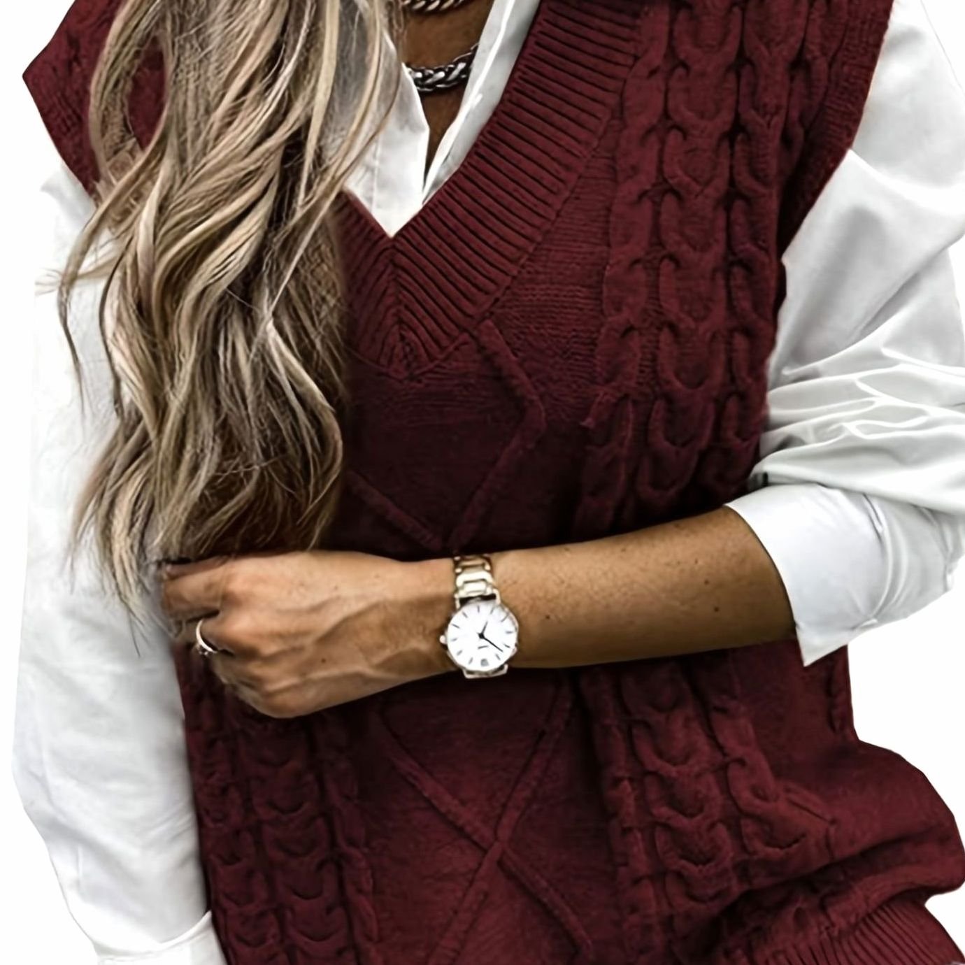 Cozy Cable Knit Sweater Vest for Women with V Neck Sleeveless Relaxed Oversized Style