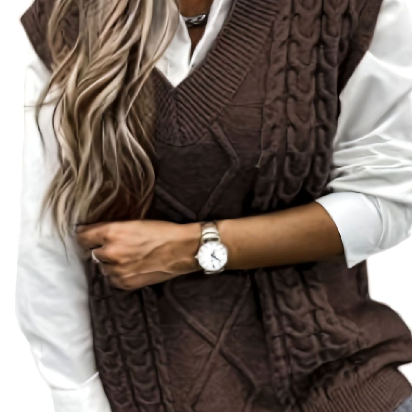 Cozy Cable Knit Sweater Vest for Women with V Neck Sleeveless Relaxed Oversized Style