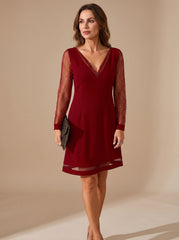 Elegant Glitter Cocktail Mini Dress for Women with V-Neck Long Sleeve Mesh Shift Holiday Party Style