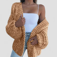 Cozy Chunky Knit Sweater Cardigan for Women with Open Front Long Sleeve Oversized Style