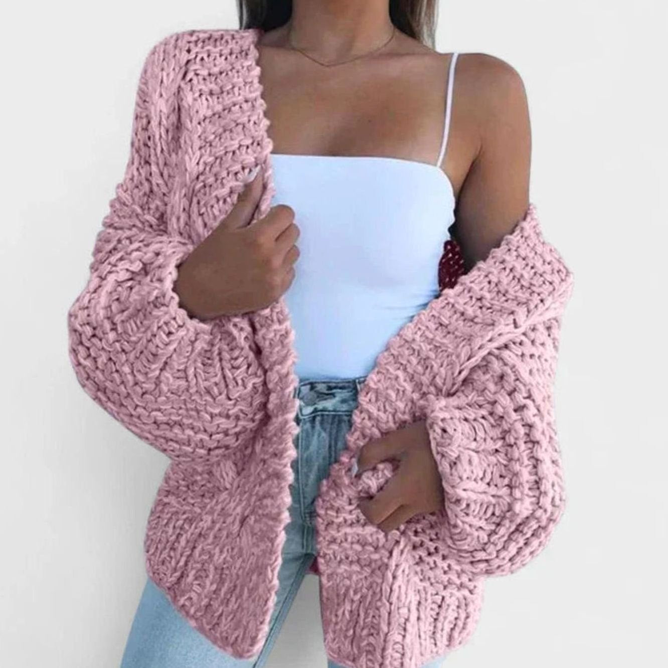 Cozy Chunky Knit Sweater Cardigan for Women with Open Front Long Sleeve Oversized Style