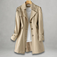 Elegant Trench Coat for Women with Notch Lapel Long Sleeve Belted Waist Longline Style