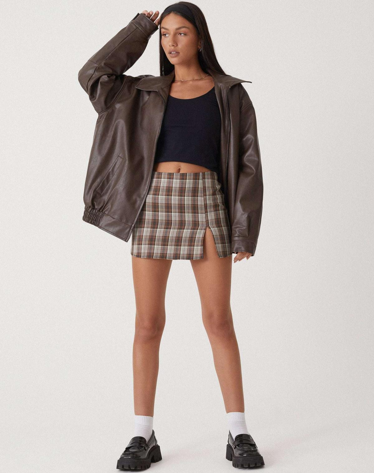 Effortless Brown Oversized Faux Leather Jacket for Women with Spread Collar Zip Front Relaxed Casual Style