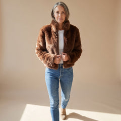 Chic Black Faux Fur Jacket for Women with Zip Up Long Sleeve Cropped Fluffy Winter Style