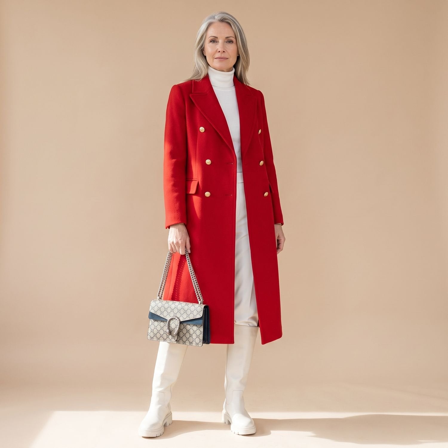 Elegant Camel Wool Coat for Women with Double Breasted Notched Lapel Long Sleeve Midi Pea Coat Style
