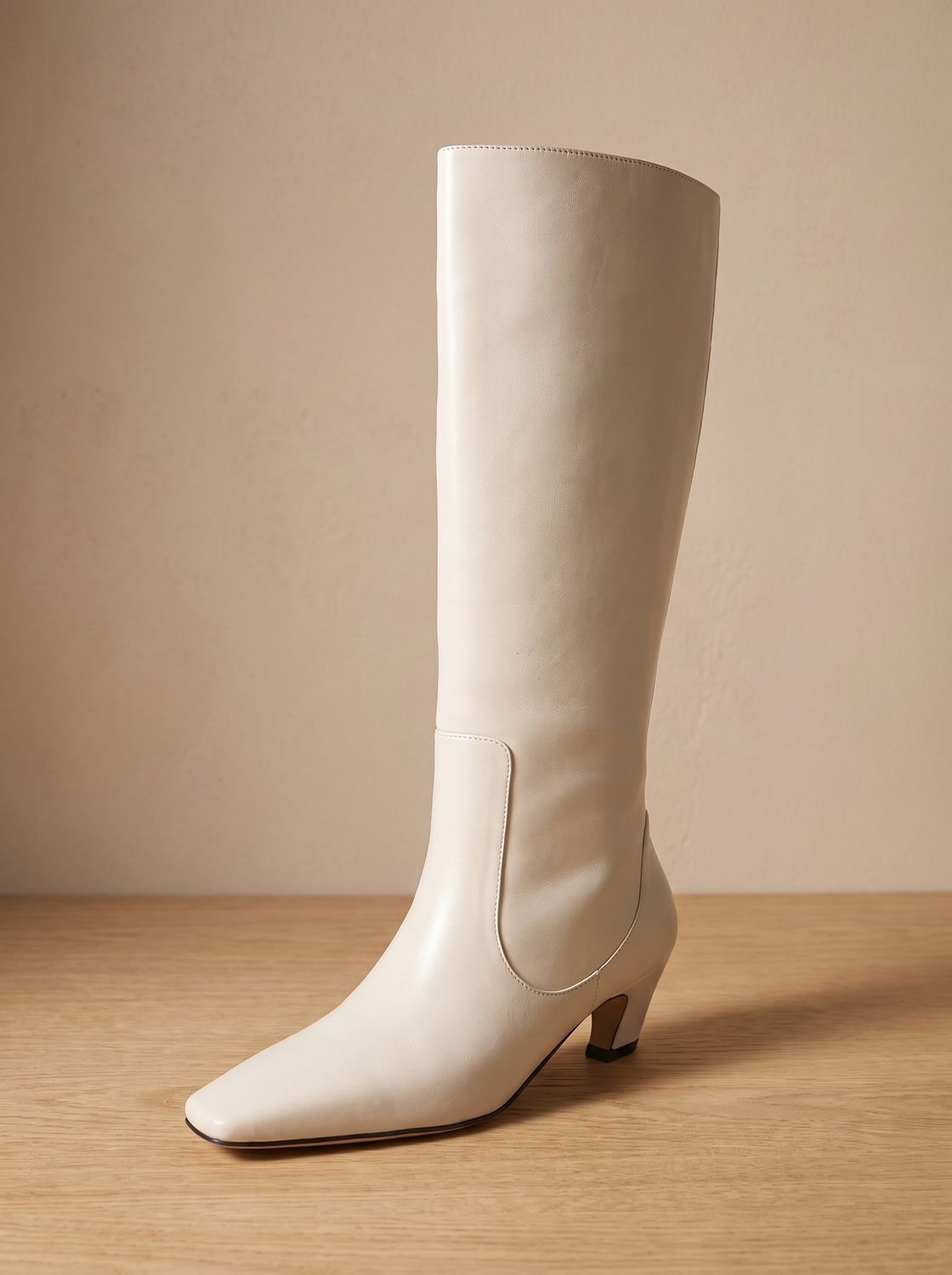 Chic Faux Leather Knee High Boots for Women with Square Toe Low Heel Pull-On Elegant Style