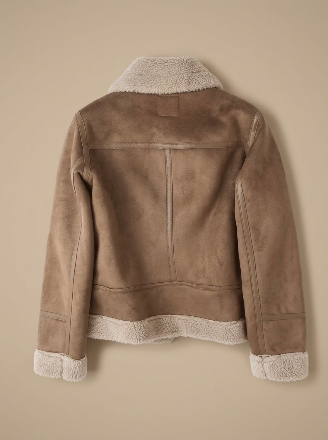 Cozy Faux Suede Shearling Aviator Jacket for Women with Notch Collar Long Sleeve Belted Asymmetric Zip Style