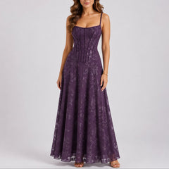 Elegant Lace Autumn Wedding Guest Dress for Women with Sweetheart Neck Corset Spaghetti Strap Maxi Formal Style