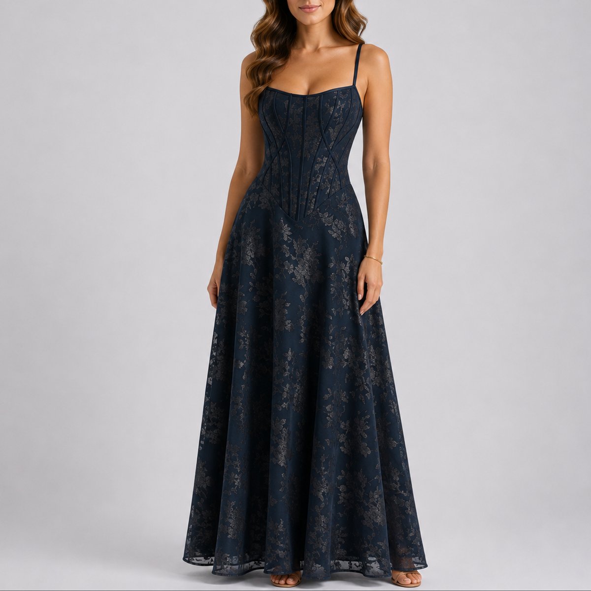 Elegant Lace Autumn Wedding Guest Dress for Women with Sweetheart Neck Corset Spaghetti Strap Maxi Formal Style