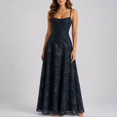 Elegant Lace Autumn Wedding Guest Dress for Women with Sweetheart Neck Corset Spaghetti Strap Maxi Formal Style