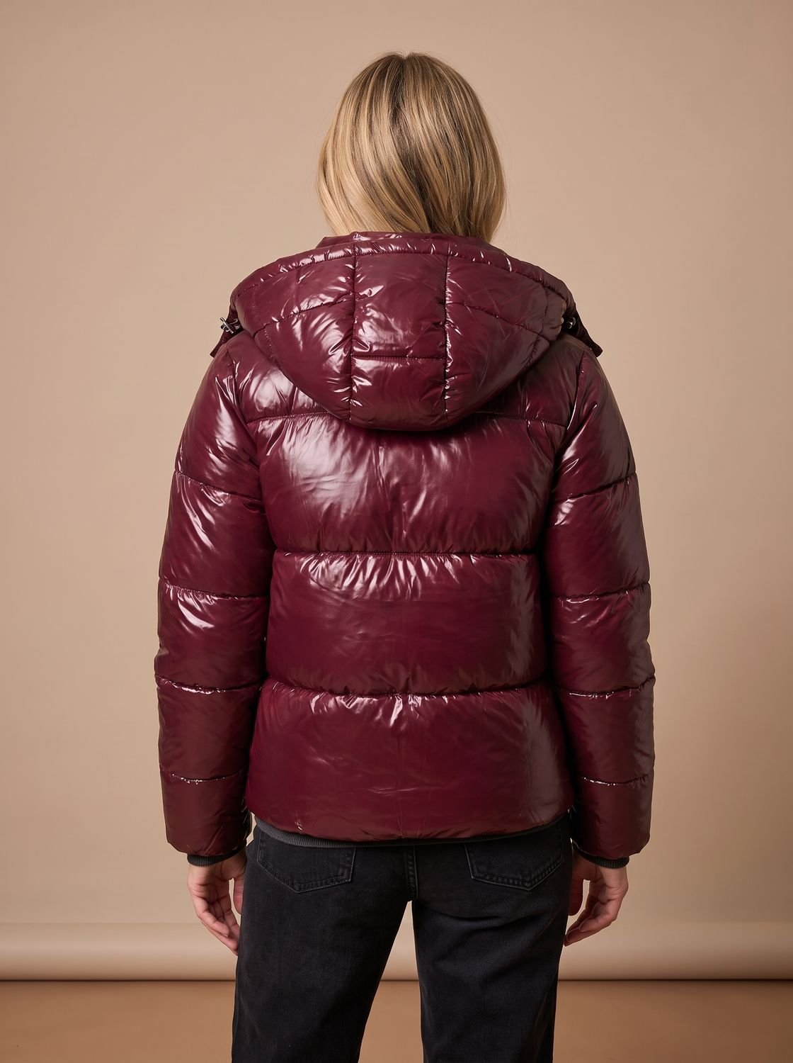 Cozy Glossy Puffer Jacket for Women with Hooded Collar Long Sleeve Quilted Zip Winter Style