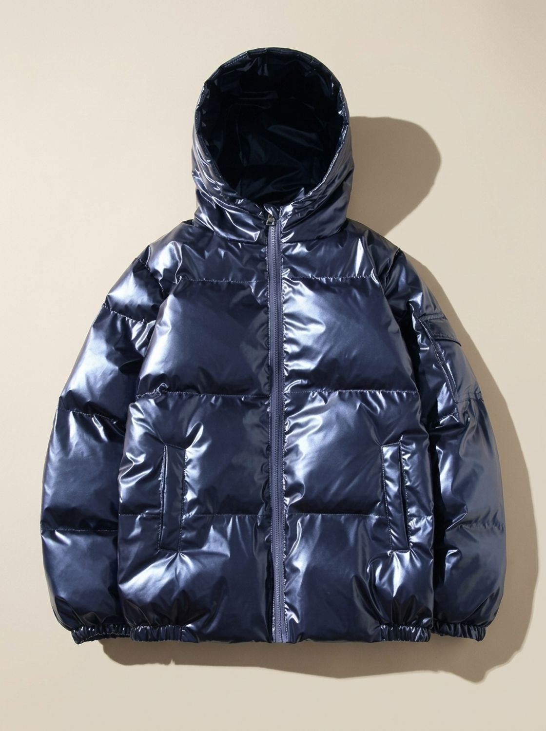 Cozy Glossy Puffer Jacket for Women with Stand Collar Long Sleeve Quilted Zip Winter Style