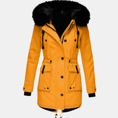 Cozy Faux Fur Hood Parka for Women with Drawstring Waist Long Sleeve Fleece Lined Winter Style