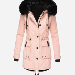 Cozy Faux Fur Hood Parka for Women with Drawstring Waist Long Sleeve Fleece Lined Winter Style
