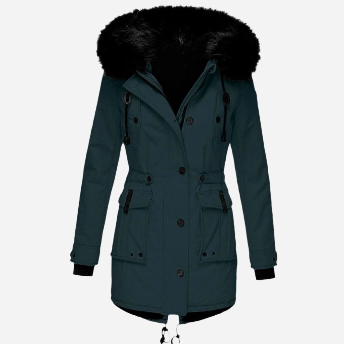 Cozy Faux Fur Hood Parka for Women with Drawstring Waist Long Sleeve Fleece Lined Winter Style