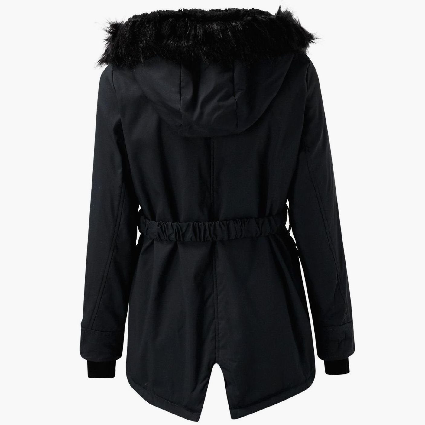 Cozy Faux Fur Hood Parka for Women with Drawstring Waist Long Sleeve Fleece Lined Winter Style