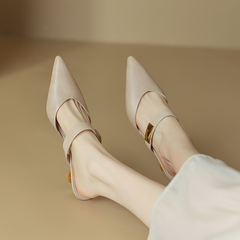 Elegant Leather Heels for Women with Pointed Toe Slip On Mule Kitten Heel Work Style