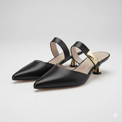 Elegant Leather Heels for Women with Pointed Toe Slip On Mule Kitten Heel Work Style