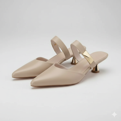 Elegant Leather Heels for Women with Pointed Toe Slip On Mule Kitten Heel Work Style