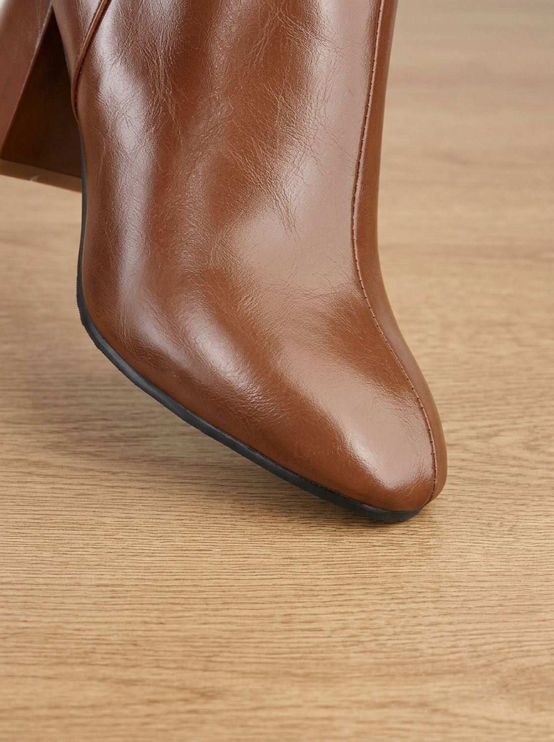 Chic Faux Leather Knee High Boots for Women with Block Heel Side-Zip Round-Toe Tailored Style