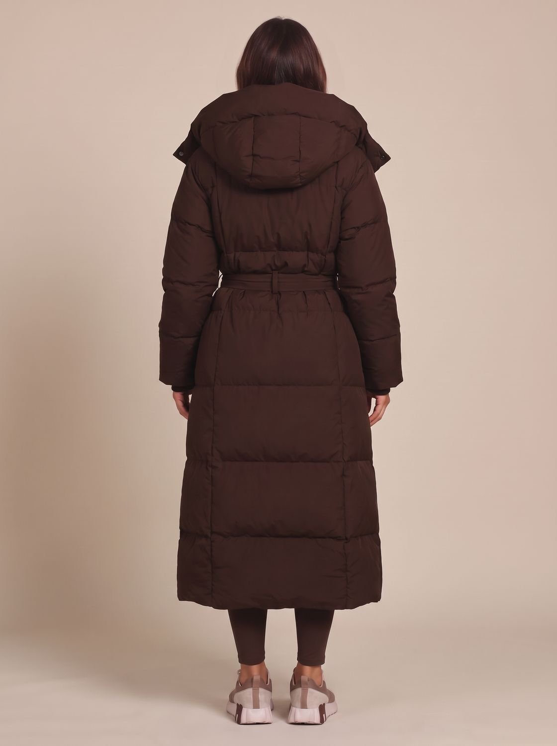 Cozy Longline Puffer Coat for Women with Hooded Collar Long Sleeve Belted Oversized Winter Style
