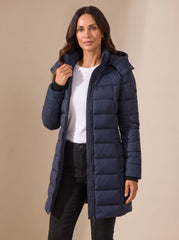 Cozy Quilted Puffer Coat for Women with Hooded Collar Long Sleeve Insulated Zip Winter Style