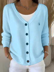 Comfortable Textured Sweater for Women with V Neck Long Sleeve Button Front Relaxed Oversized Knit Style