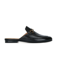 Comfortable Leather Mules for Women with Round Toe Chain Buckle Slip On Flat Loafer Style