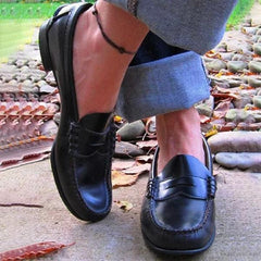 Classic Leather Penny Loafers for Women with Slip-On Moccasin Stitch Comfort Sole Round Toe Style
