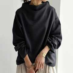 Cozy Black Oversized Sweater for Women with Mock Neck Long Sleeve Relaxed Knit Pullover Style