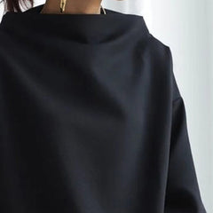 Cozy Black Oversized Sweater for Women with Mock Neck Long Sleeve Relaxed Knit Pullover Style