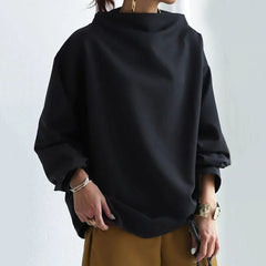 Cozy Black Oversized Sweater for Women with Mock Neck Long Sleeve Relaxed Knit Pullover Style