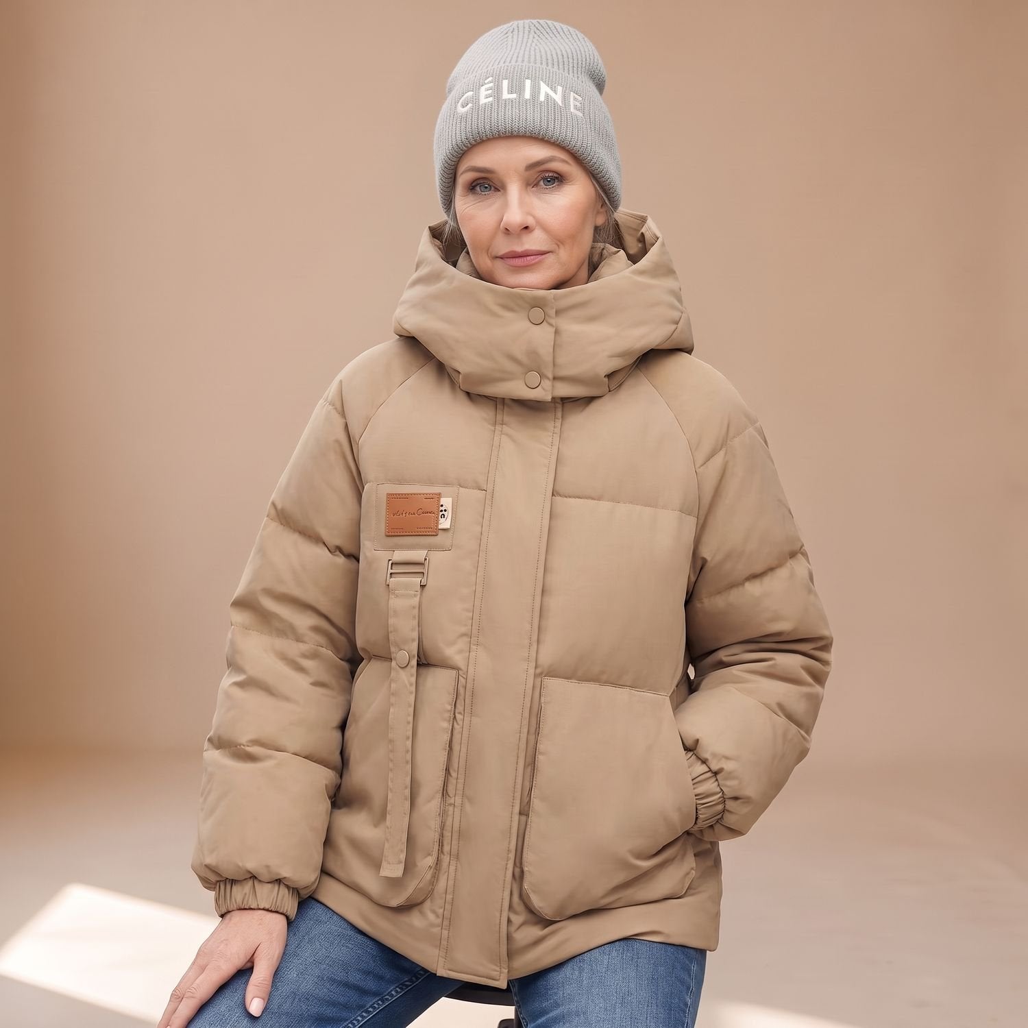 Cozy Black Puffer Jacket for Women with Hooded Collar Zip Up Quilted Oversized Winter Style