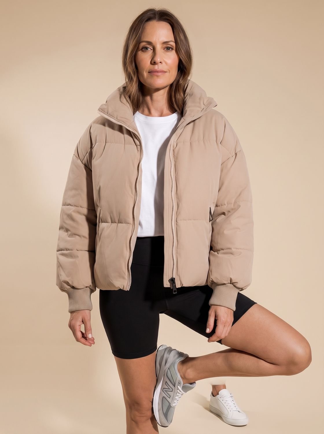 Cozy Oversized Puffer Jacket for Women with Stand Collar Long Sleeve Quilted Zip Winter Style