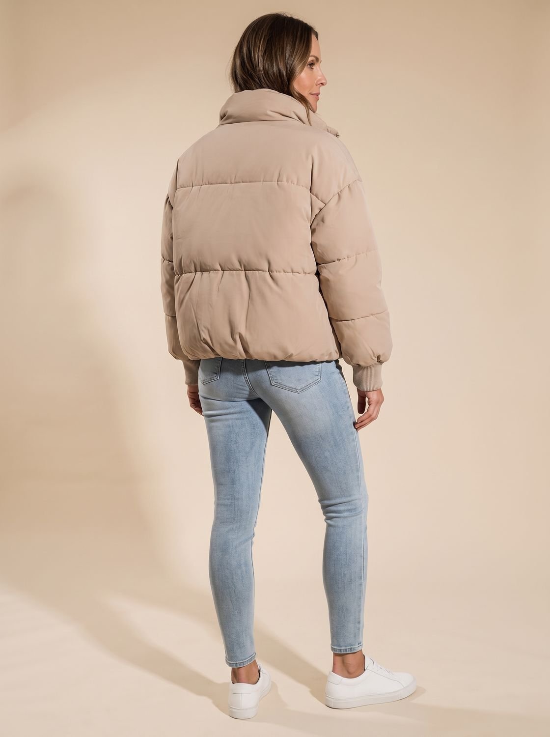 Cozy Oversized Puffer Jacket for Women with Stand Collar Long Sleeve Quilted Zip Winter Style