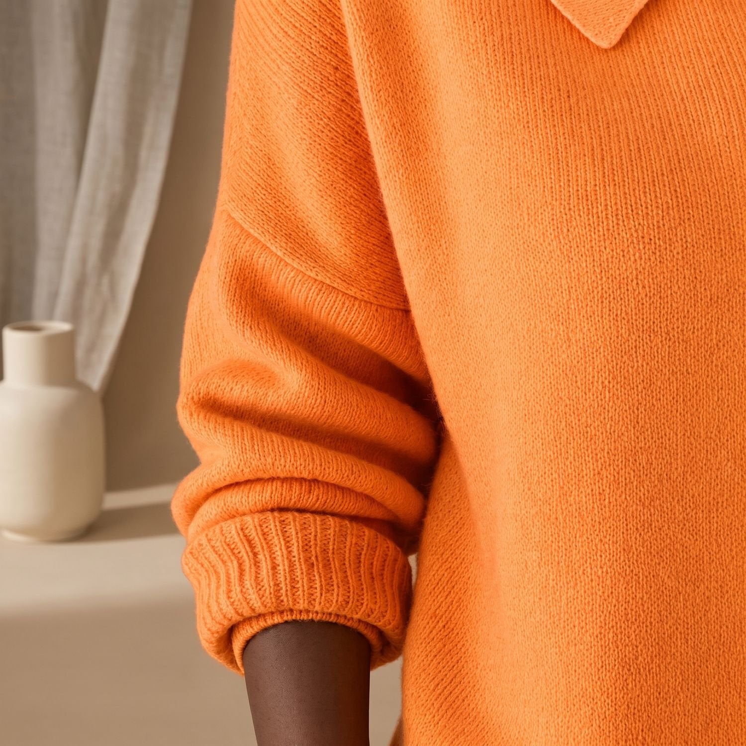 Cozy Blue Knit Cardigan Sweater for Women with Polo Collar Button Front Long Sleeve Oversized Style