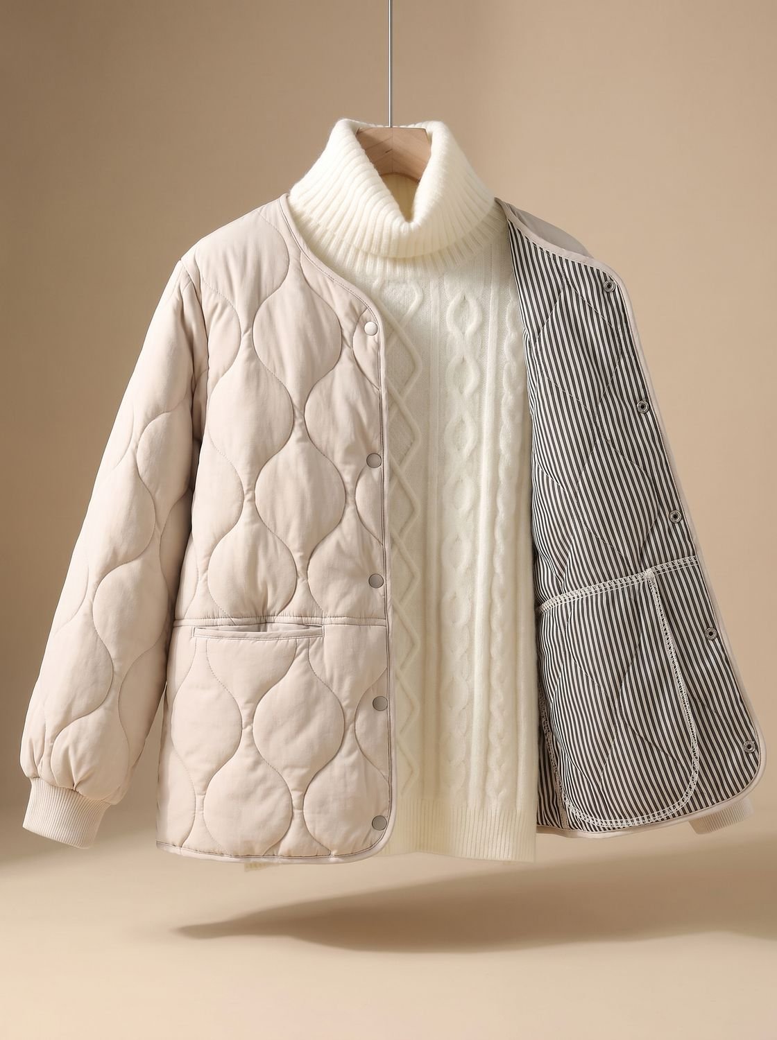 Sophia | Women's Quilted Cotton-Padded V-Neck Snap-Button Jacket