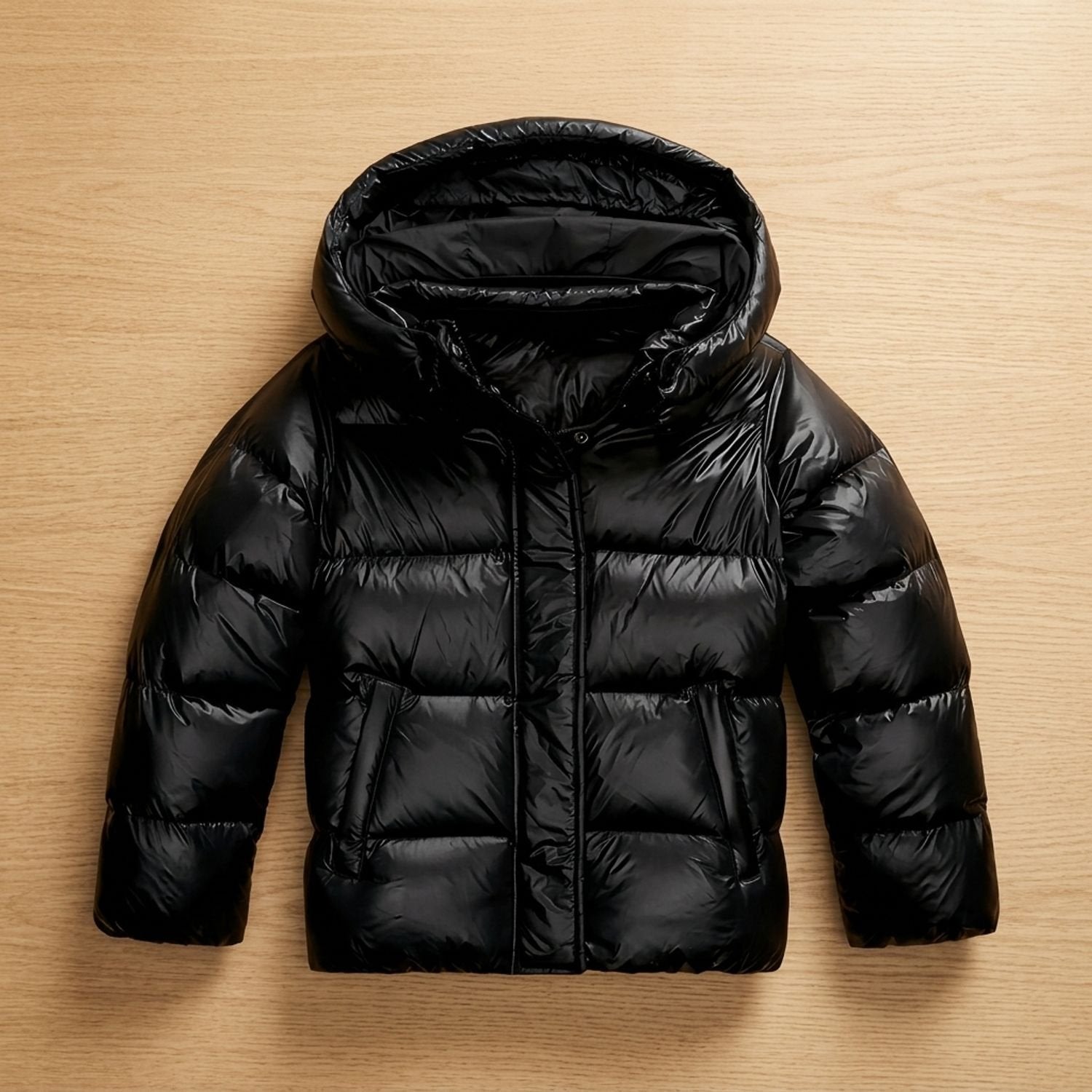 Cozy Navy Puffer Jacket for Women with Hooded Collar Full Zip Quilted Cropped Winter Style