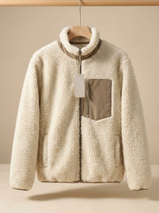 Cozy Sherpa Fleece Jacket for Women with Stand Collar Long Sleeve Full Zip Relaxed Style