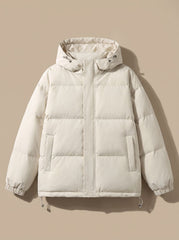 Cozy Relaxed Puffer Jacket for Women with Hooded Collar Long Sleeve Quilted Zip Winter Style