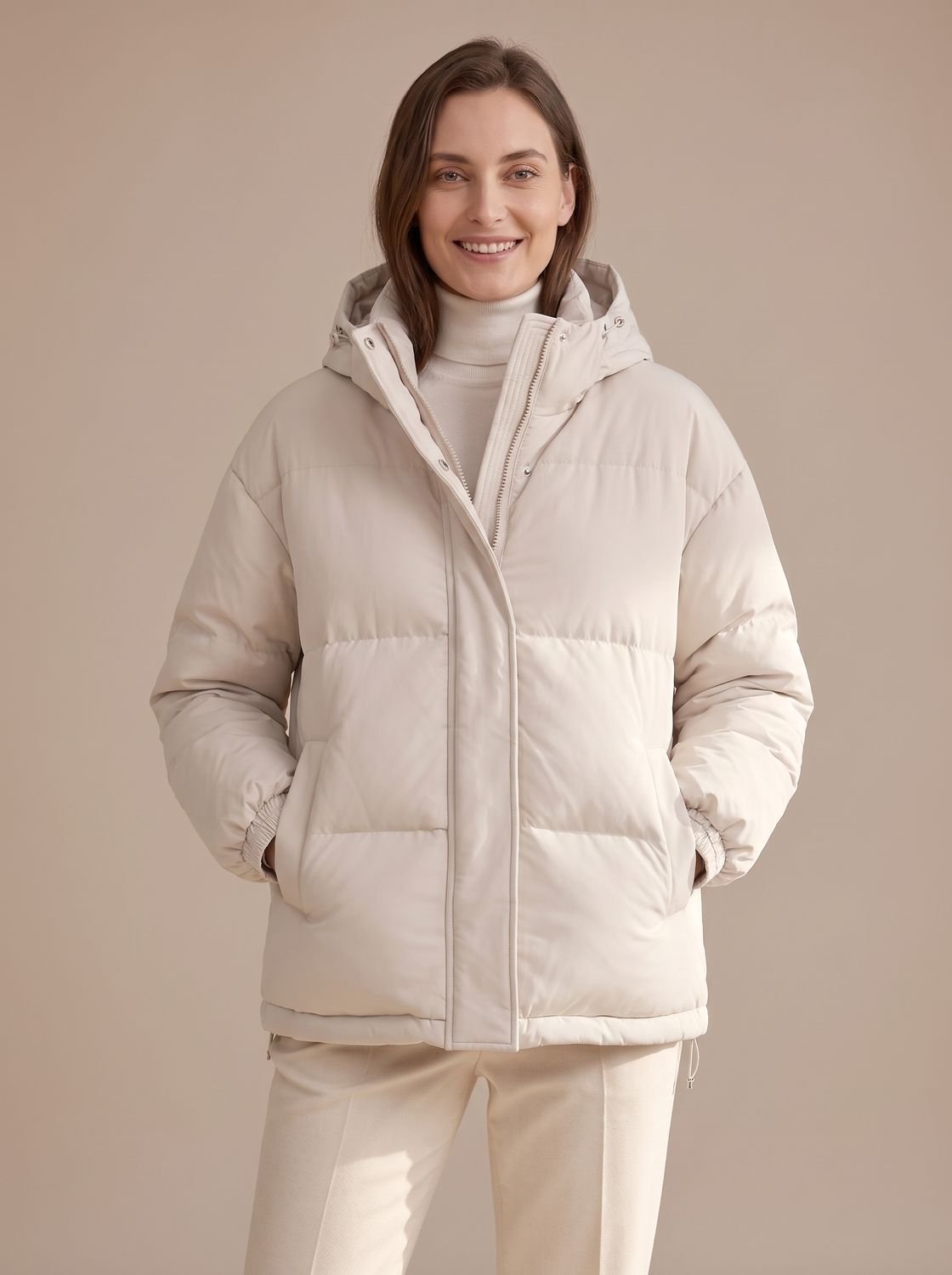 Cozy Relaxed Puffer Jacket for Women with Hooded Collar Long Sleeve Quilted Zip Winter Style