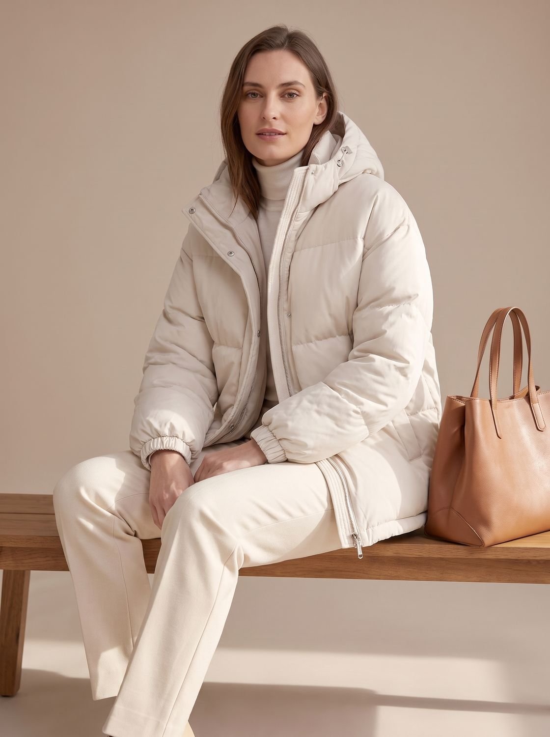 Cozy Relaxed Puffer Jacket for Women with Hooded Collar Long Sleeve Quilted Zip Winter Style