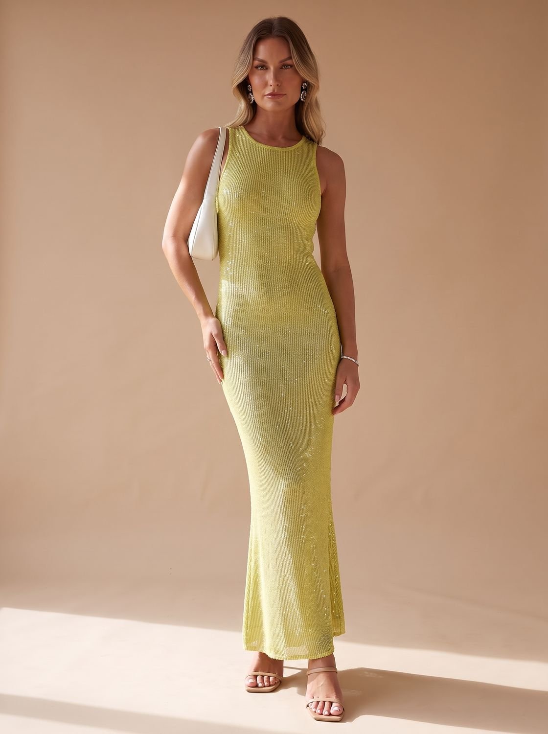 Elegant Sequin Bodycon Maxi Dress for Women with Scoop Neck Sleeveless Slim Shimmer Style