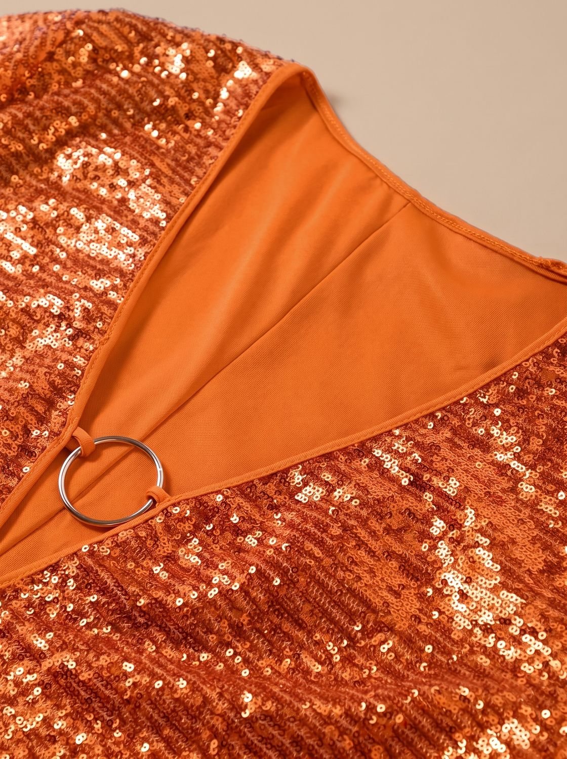 Elegant Sequin Cocktail Mini Dress for Women with Plunge Neck Bell Sleeve O-Ring Holiday Party Style