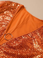 Elegant Sequin Cocktail Mini Dress for Women with Plunge Neck Bell Sleeve O-Ring Holiday Party Style