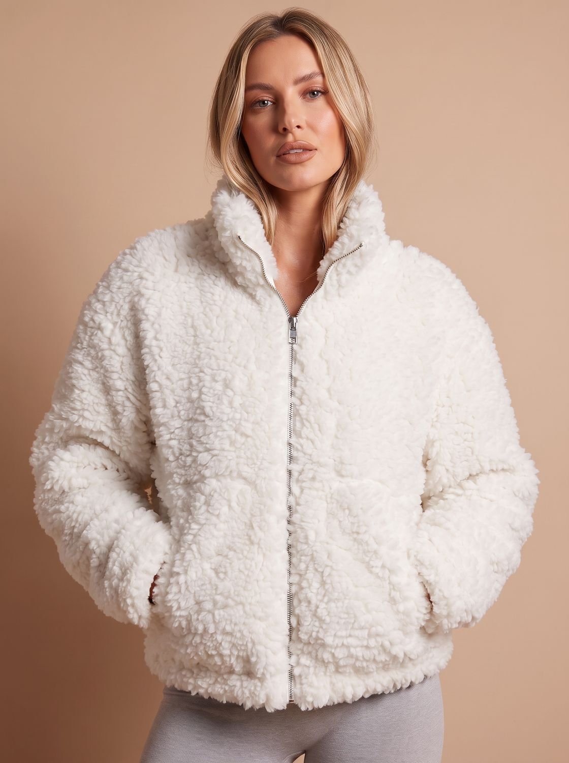 Evelyn | Women's Sherpa Zip-Up Jacket Plush High-Pile Fleece Coat