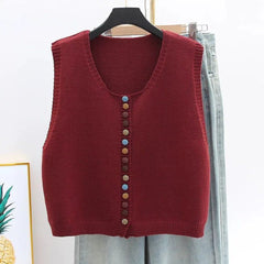 Cozy Knit Sweater Vest for Women with V Neck Sleeveless Button Front Relaxed Style