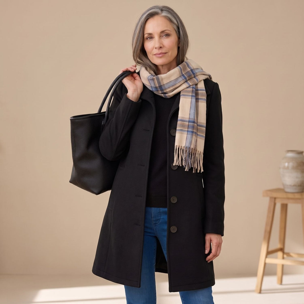 Elegant Green Wool Coat for Women with Notched Lapel Button Front Long Sleeve Midi Pea Coat Style